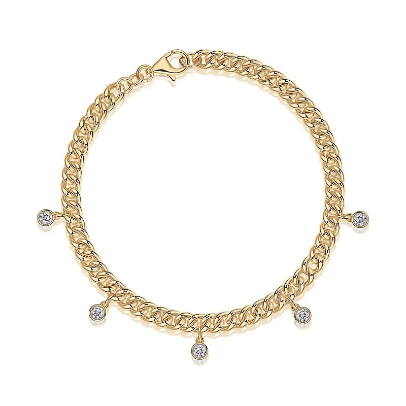 

S925 Silver Plated 18K Gold Blistered Moissanite Diamond Cuban Bracelet 0.5ct For Women Gift