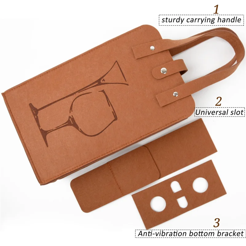 

High Quality-Portable Double Layer Felt Bottle Tote Bag, Insulated Wine Cooler Bag, Travel Wine Bag For Wine Lovers,Portable Dou