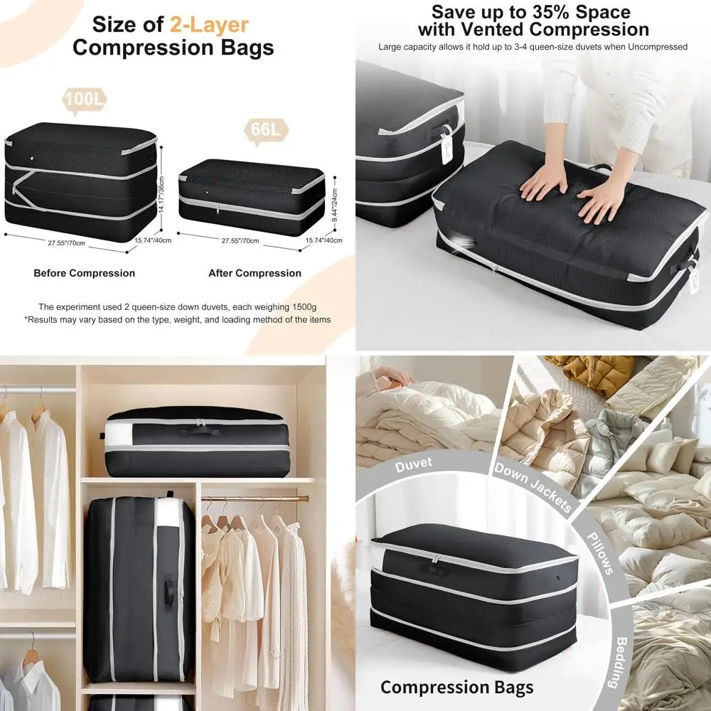 

Large Capacity Bedding Storage Bags - 4 Pack, Space-Saving Compression Organizers for Comforters, Blankets, Duvets, Pillows, Was