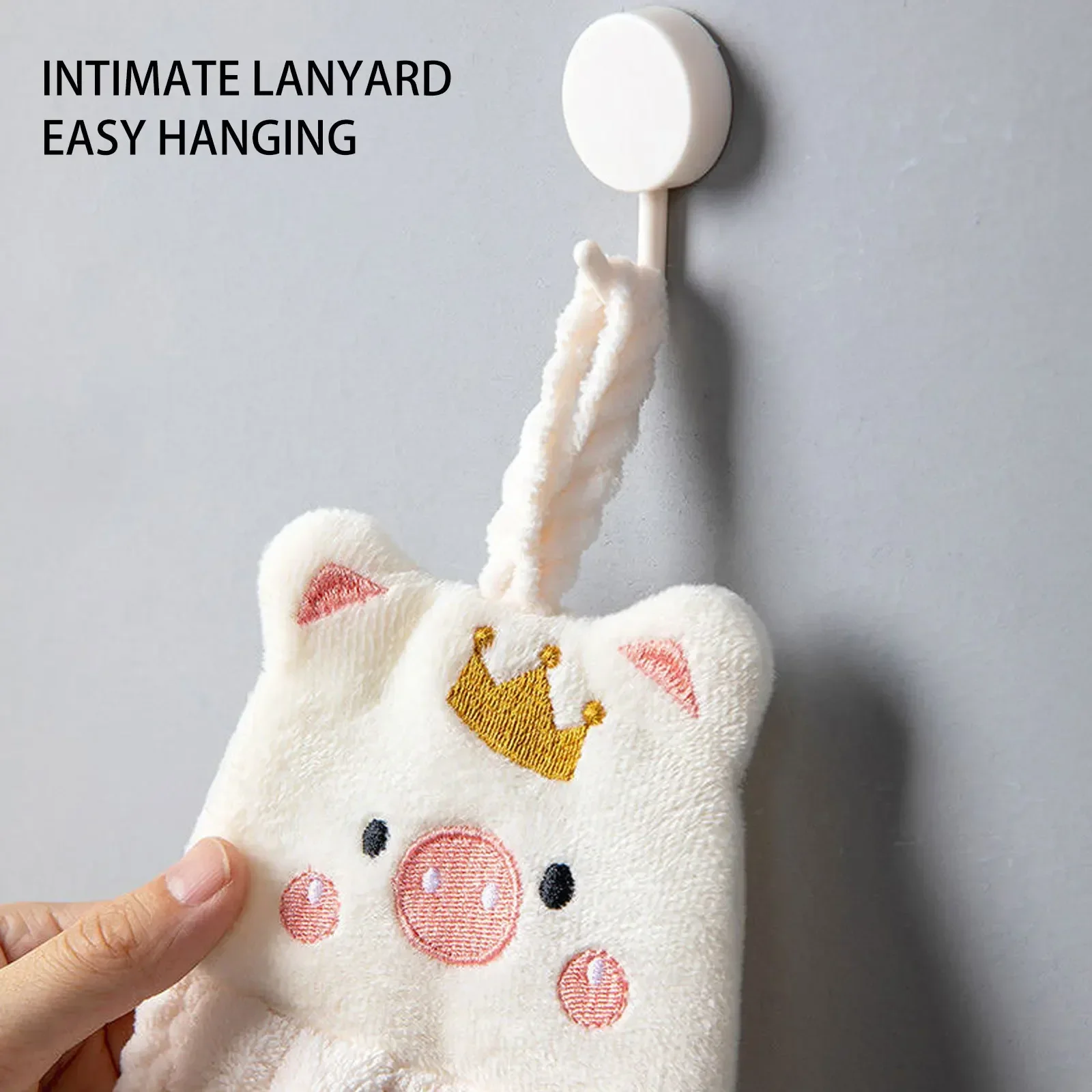 Cute Pig Hand Towel Household Coral Velvet Terry Towels For Bathroom Kitchen Soft Hanging Loops Quick Dry Absorbent Cloths Towel