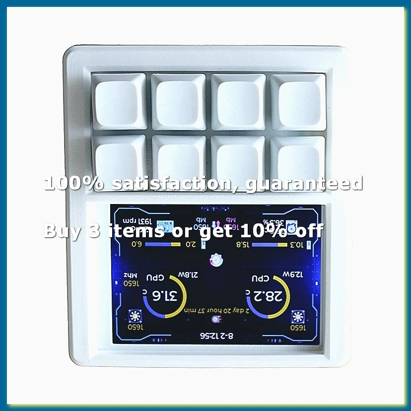 A56M-3.5 Inch LCD Programmable Macro Keyboard 8-Key Hot-Swappable RGB Backlight USB Secondary Display White