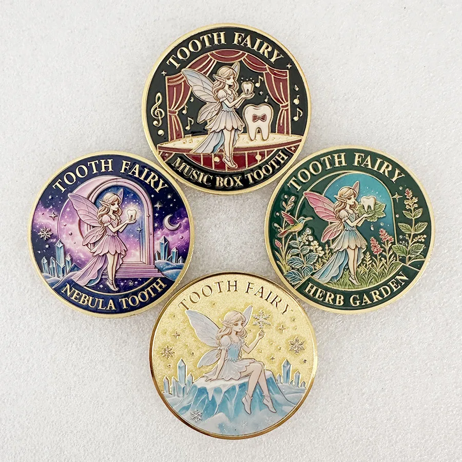 4PCS Tooth Fairy Souvenir Coin Collection Creative Kids Tooth Change Gifts Physical Metal Coin Commemorative Coin