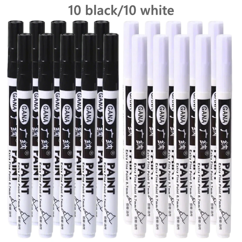 

1/10/20Pcs/set Oil Based White Black Permanent Paint Markers Pens Set 0.7mm Extra Fine Waterproof for Rock Painting Metal Canvas