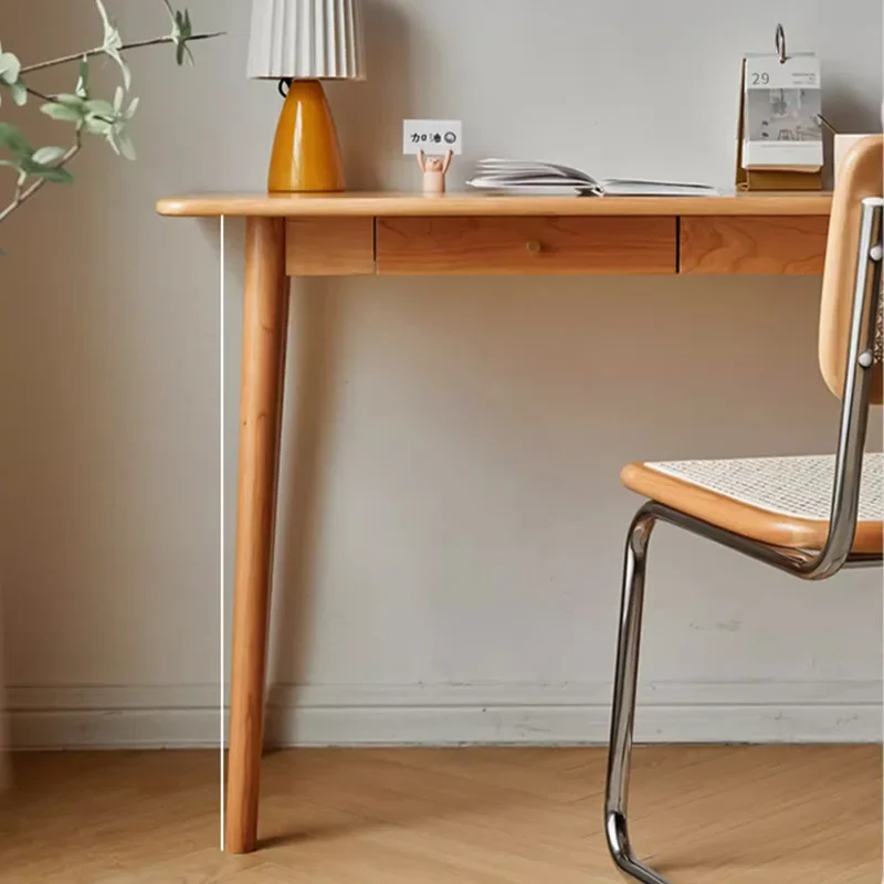 طاولة دراسة منزلية من الخشب الصلب بالكامل من خشب الكرز، مكتب كمبيوتر ياباني بسيط، مكتب كتابة شقة صغيرة