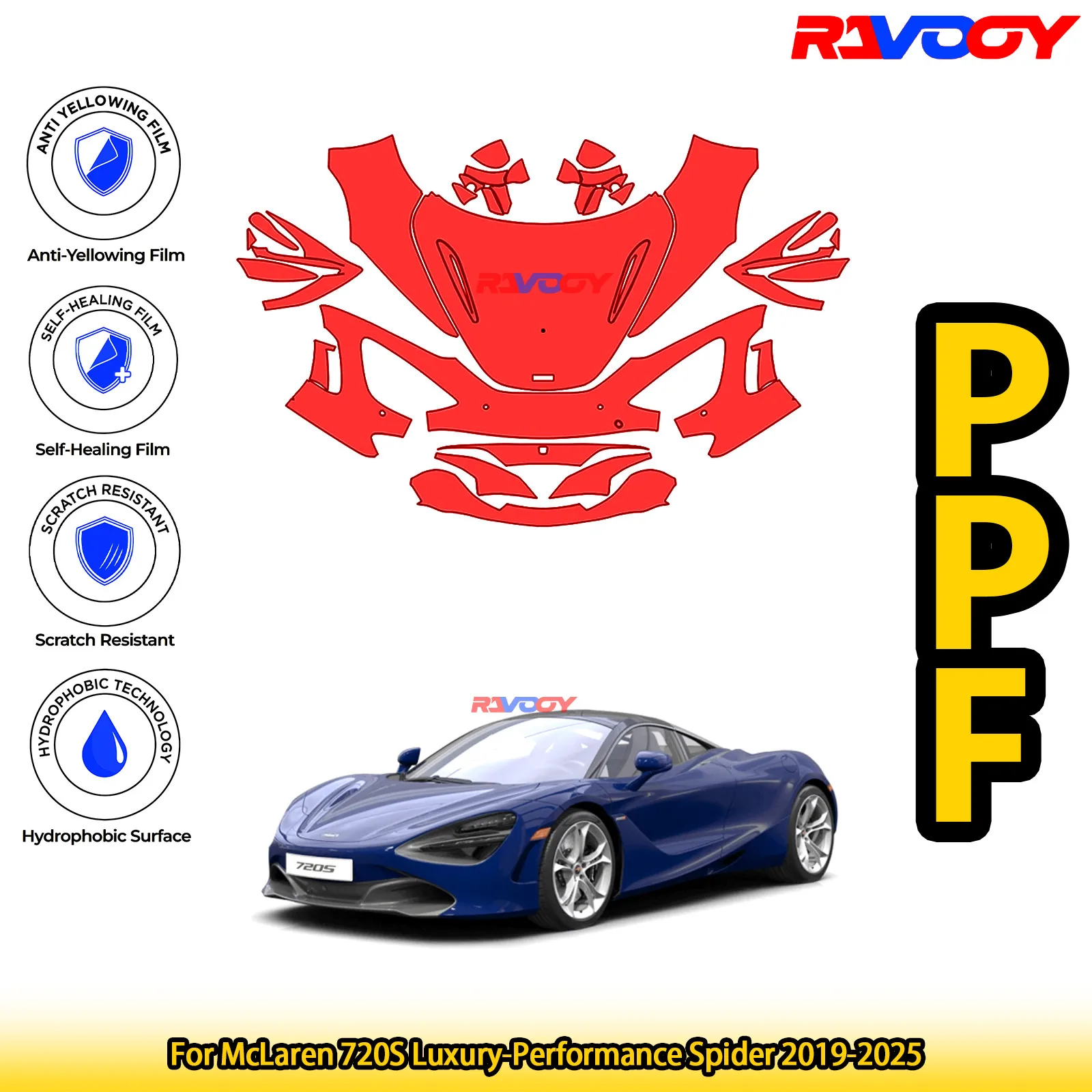 

Для McLaren 720S Luxury-Performance Spider 2019-2025 глянцевый матовый черный предварительно вырезанный передний комплект PPF защитная пленка для краски