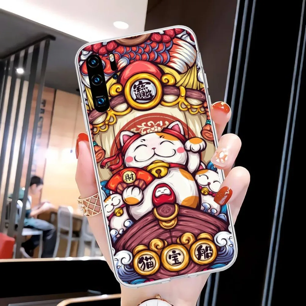 Chinese God of Wealth Mobile Phone Case for Huawei P50 P40 P30 Pro Mate 40 30 Pro Nova 8 8i Y7P Honor Clear Phone Cover Funda