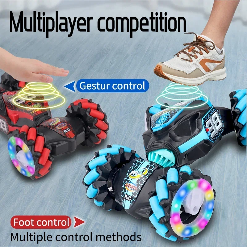 Rc Stunt Car Dual Remote Control Watch Gesture Sensor Drift 2.4GHz 4wd Rotation Deformation Electric Toy for Kids Boys Christmas