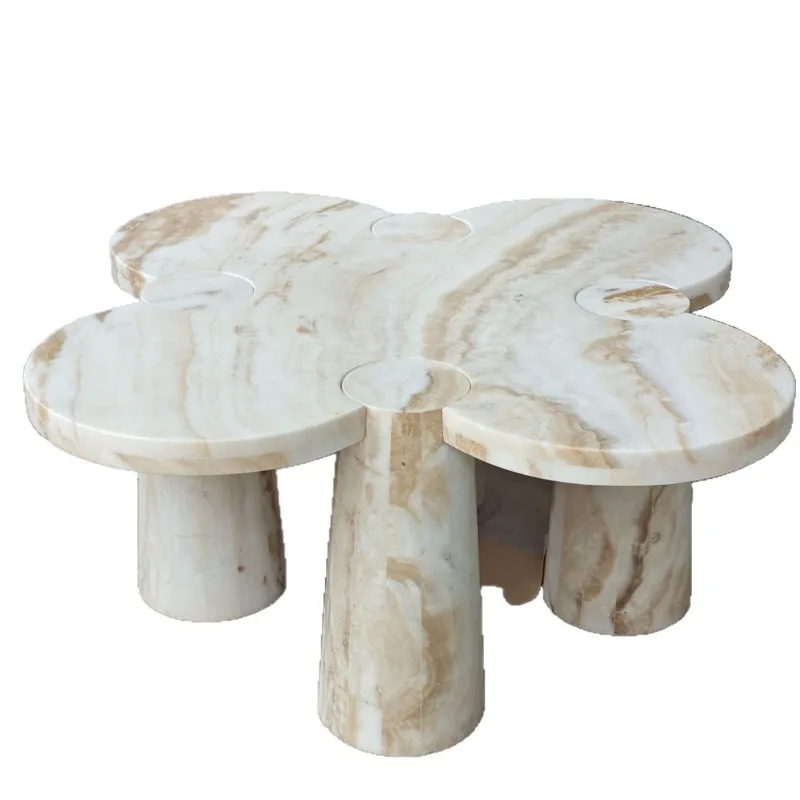 

Natural marble household small living room club hotel four-leaf clover coffee table marble furniture
