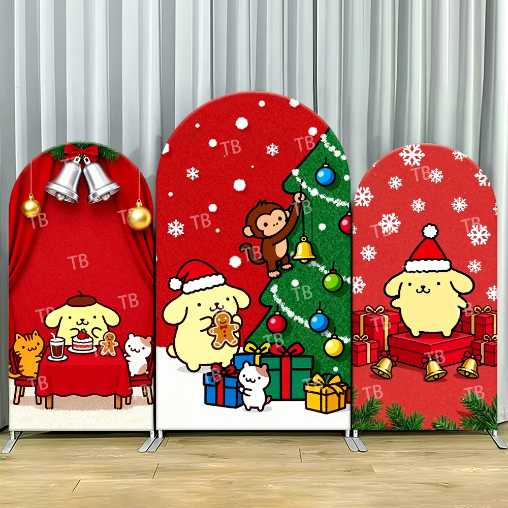 

Pom Pom Purin Arch Backdrop Cover Christmas Cute Festive Photo Booth Props for Holiday Parties & Home Decoration