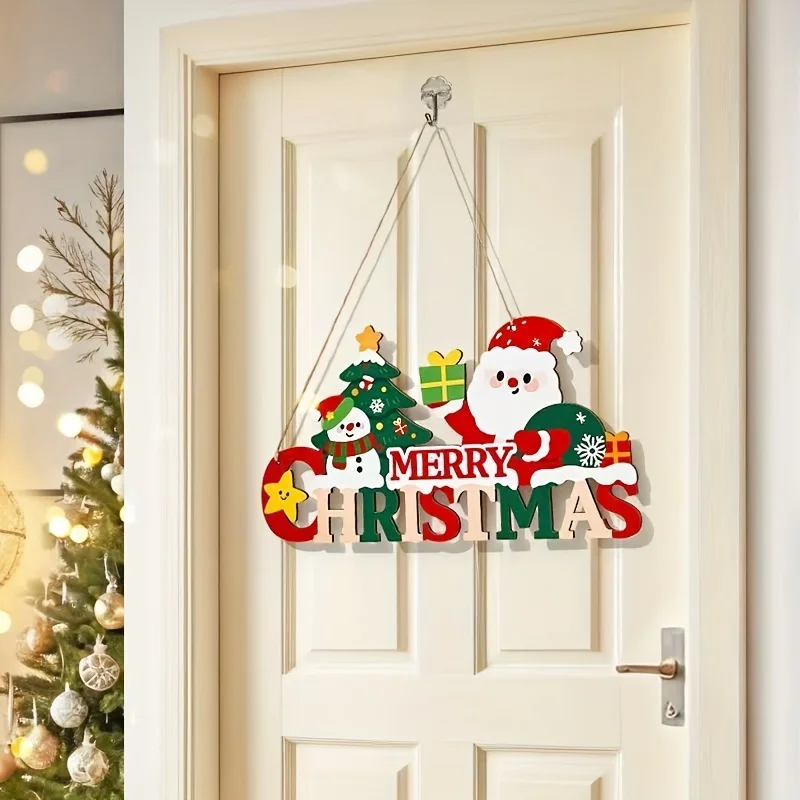 Elch Weihnachtsmann Holzbehang Ornament 2024 Frohe Weihnachten Dekoration für Zuhause Tür Weihnachtsbaum Anhänger Navidad Neujahr 2025