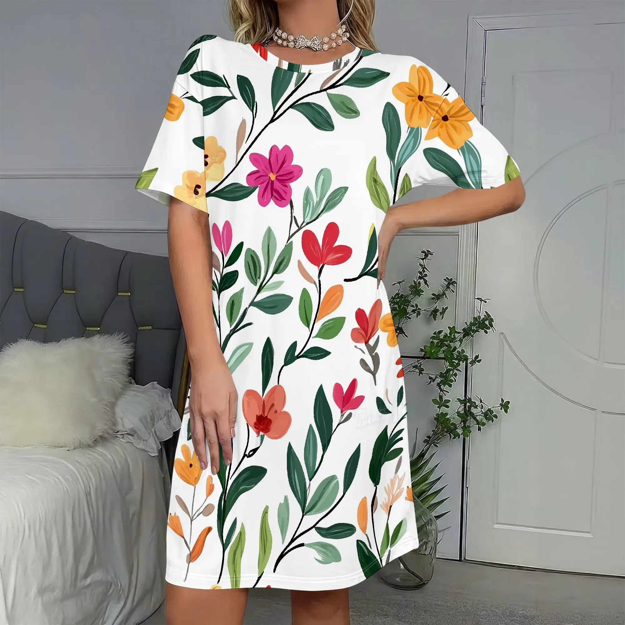 

Floral Dress, Short Sleeve Dress, Summer Dress, Casual Dress, Women's Wear, Beach Vacation, S-2XL