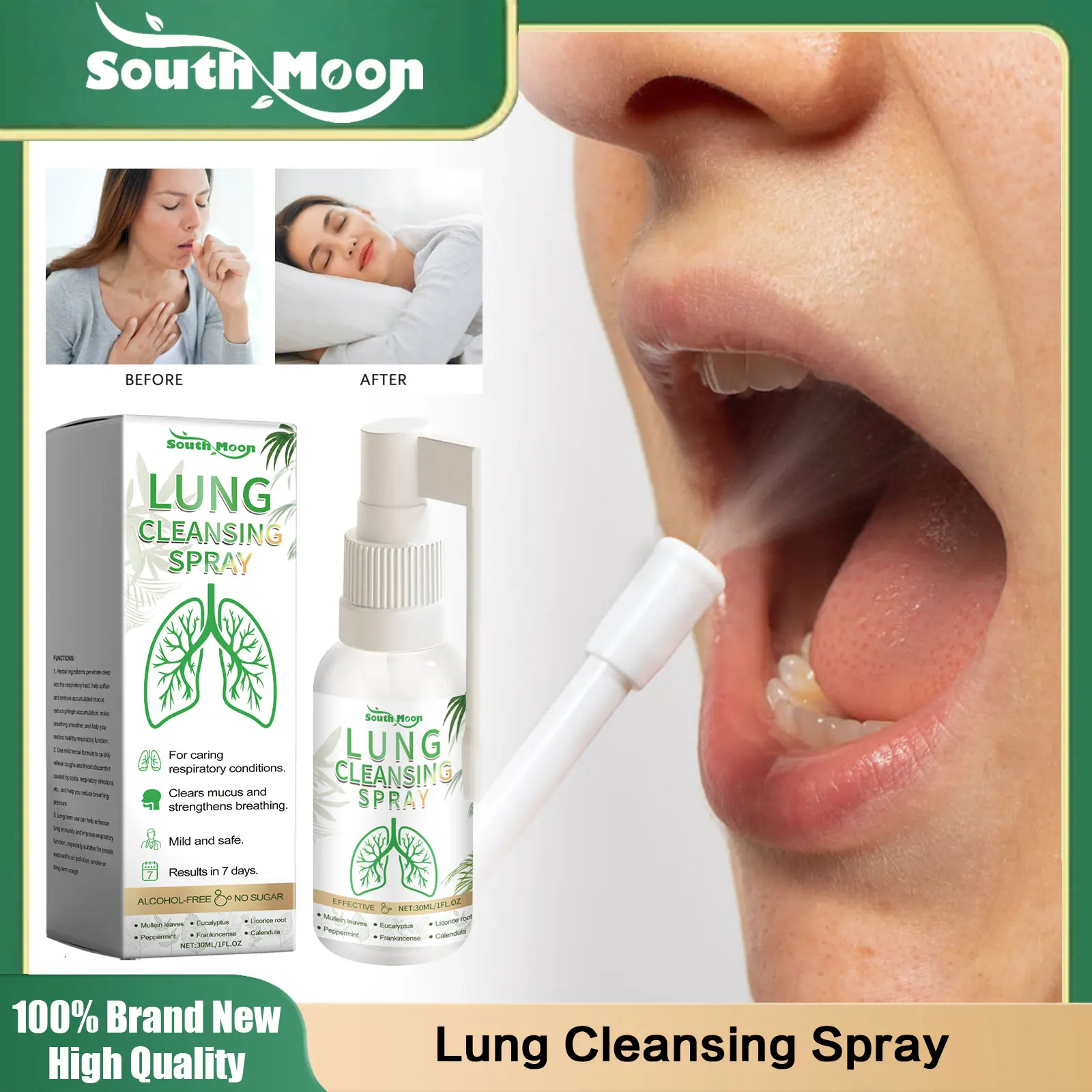 Herbal Lung Cleansing Spray Relieve Nasal Congestion Dry Throat Treatment Breathing Difficulties Itchy Throat Inflammation Care