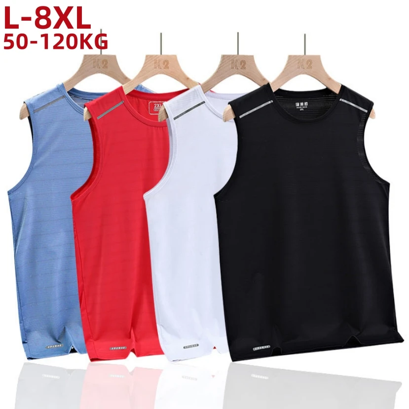 Plus Size Men\'s Basic Tank Tops Summer Solid Red Black Sleeveless Tshirt Gym Tee Sporting Clothes Oversize T-Shirts 7xl 8xl