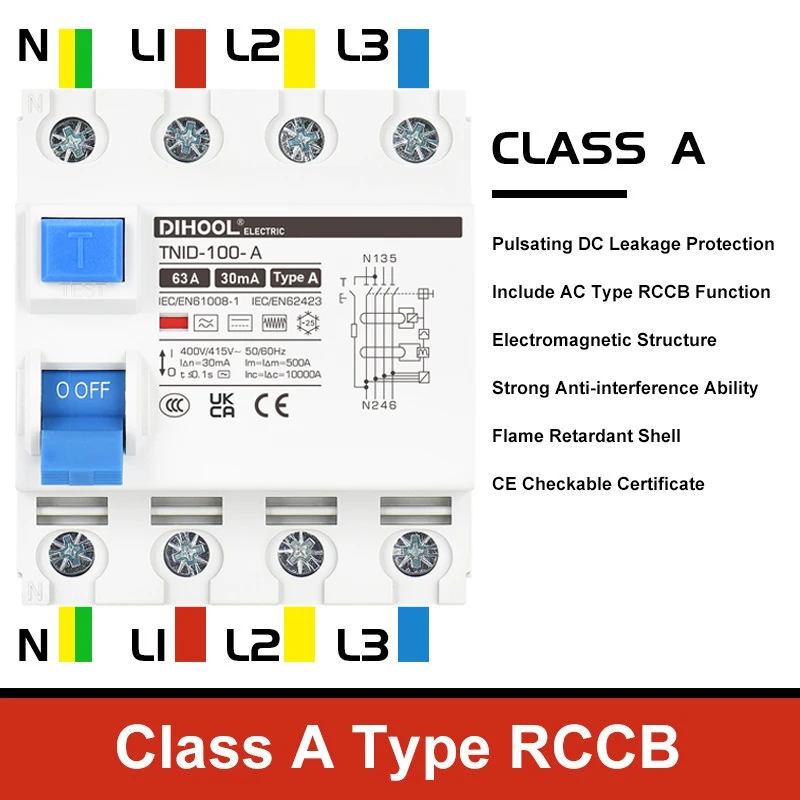 Type A Electromagnetic RCCB Class B 4P 63A Electronic Residual Current Circuit Breaker 2P AC RCBO Air Switch leakage protector