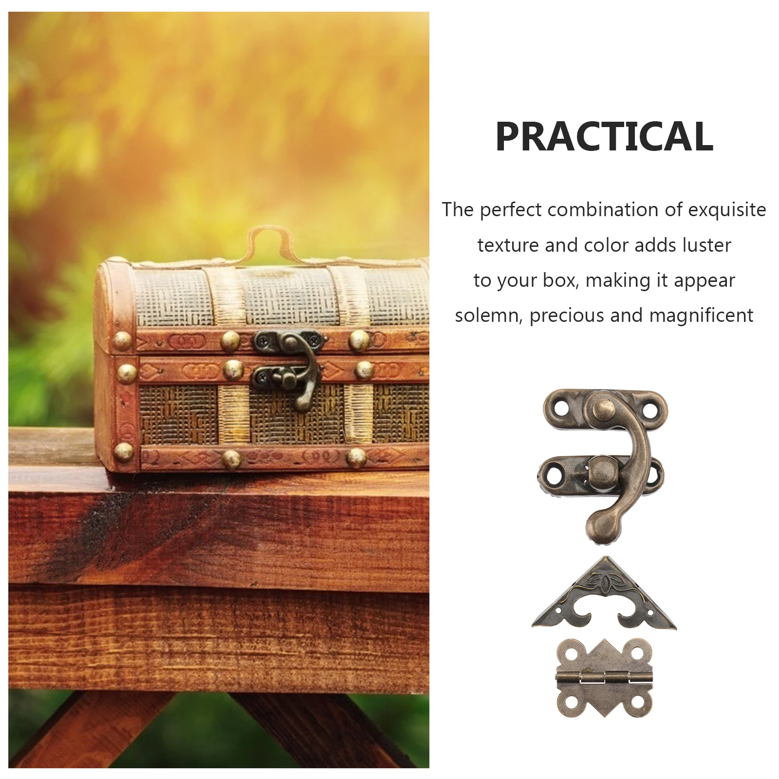 

Retro Wooden Box Combination Set Buckle Latch Wraps Angle Iron Decorative Locks Furniture Safety Guard Easy Install