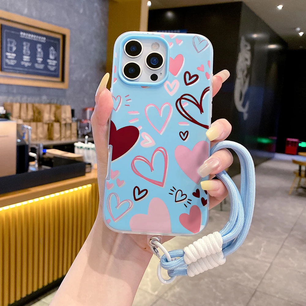 Handschlaufen-TPU-Handyhülle für Redmi Note 14 Pro Plus 5G 14 13 Pro 12 11 10 14C 13C 15C 4G 5G Herz-Graffiti mit Lanyard-Abdeckung – Detail 1