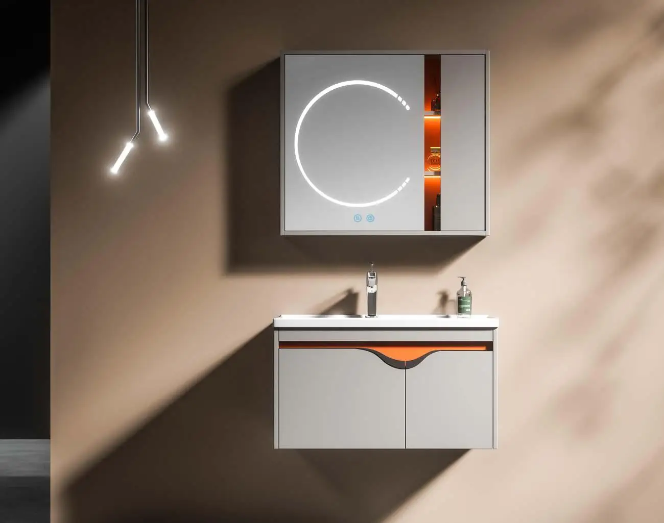 

80-100cm Modern Design Smart LED Mirror Fog Removal Bathroom Cabinet for Hotel Furniture Plywood Construction