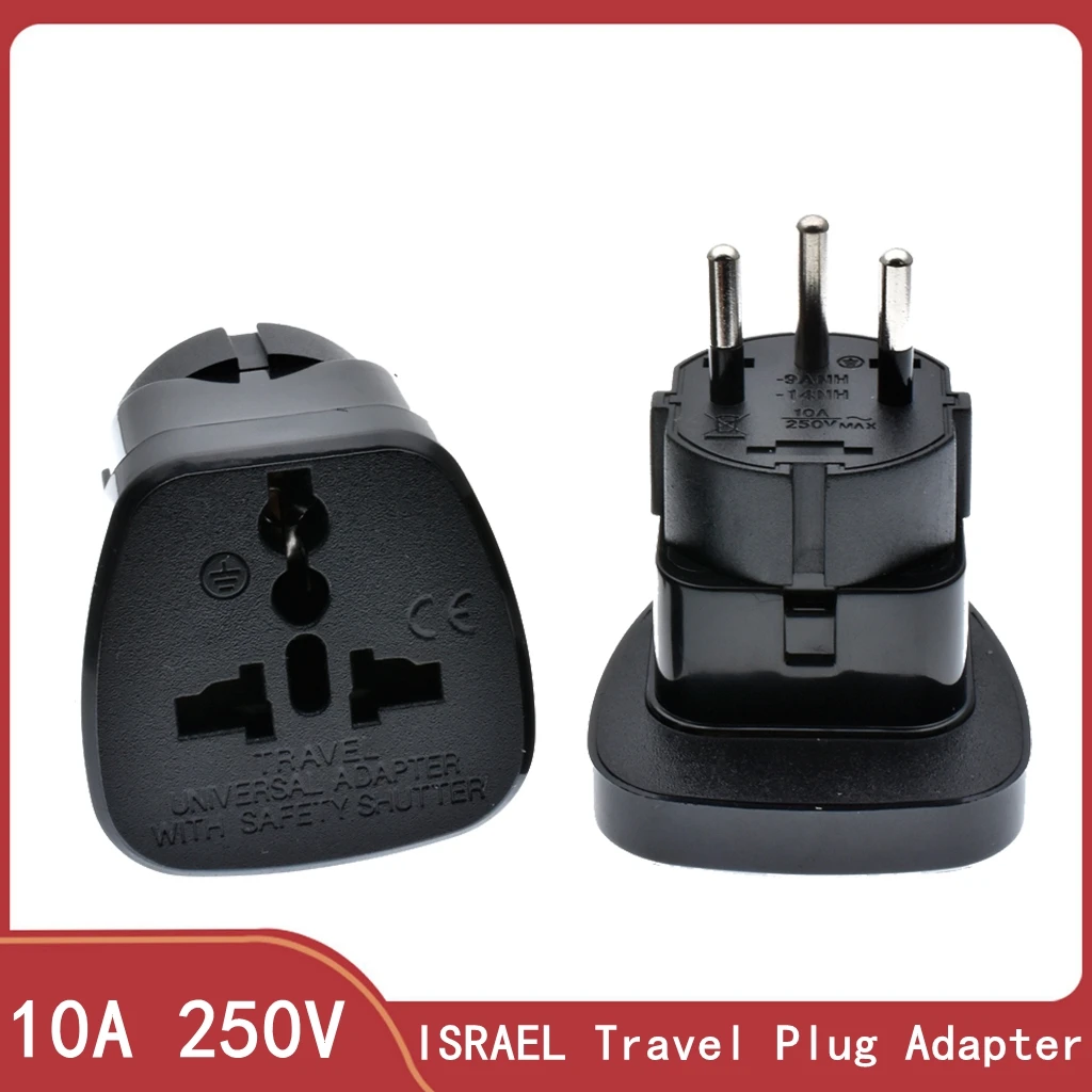 ISRAEL Travel Plug Adapter Universal Outlet change AU/UK/US/EU to Israeli 3 Pin Grounded Plug Adaptor With Safety Shutter