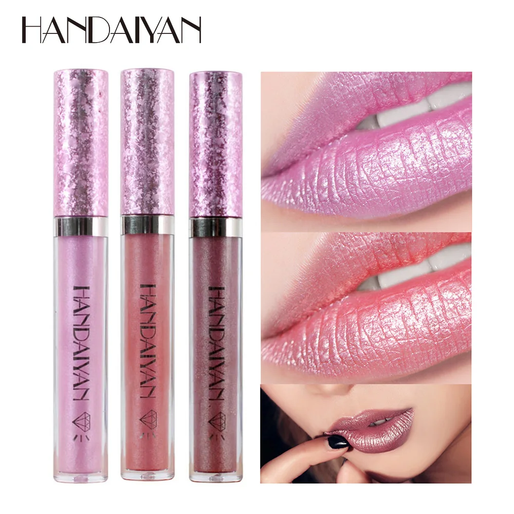 HANDAIYAN Metallic Glitter Matte Liquid Lipstick Lips Makeup Mate Shine Lip Gloss Women Cosmetics Waterproof Lipgloss Cream Tint