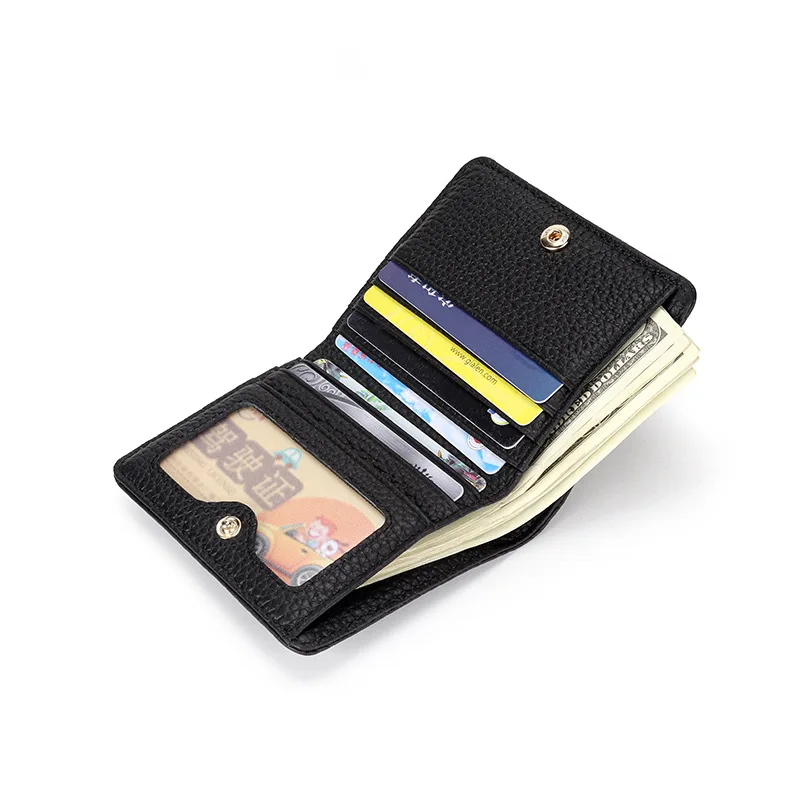 Luxury Genuine Leather Wallet for Women 2024 New Fashion Card Holder Short Solid Color Snap Button with Zipper Women's Wallet