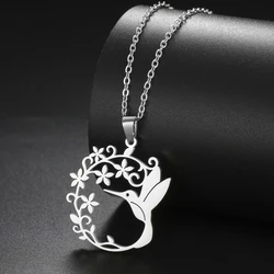 My Shape Hummingbird Filigree Flower Necklaces Stainless Steel Choker Animal Bird Pendant Neck Chain Bohemian Jewelry Gifts