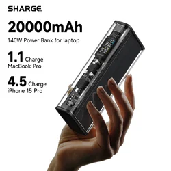 SHARGE Power Bank 140W Charger 20000mAh Laptop Power Bank with Smart Display Dual Port Portable Battery for MacBook Pro Phone