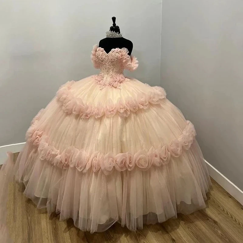 

Cinderella Shiny Quinceanera Dresses 2024 Tulle Lace Up Appliques Ball Gown Gillter Birthday Party Dress Vestidos De 15 Años