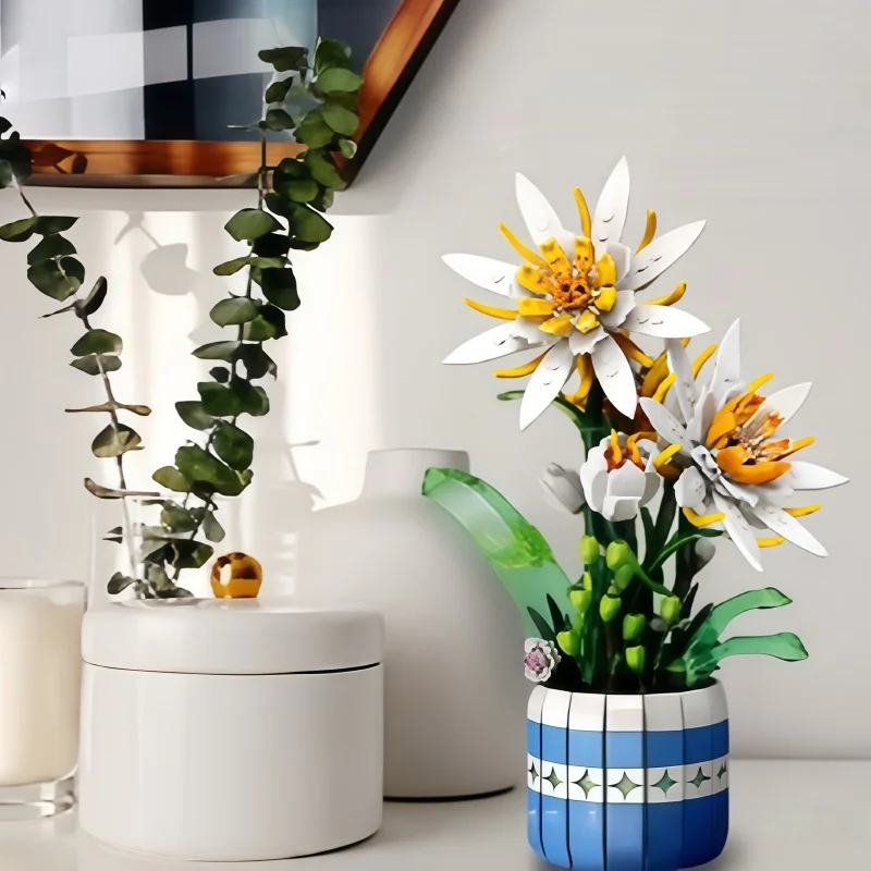 Epiphyllum 화분 장식 빌딩 블록 장난감-소녀를 위한 완벽한 휴일 선물, 선물 제공, 가정 장식 및 기분 향상에 이상적