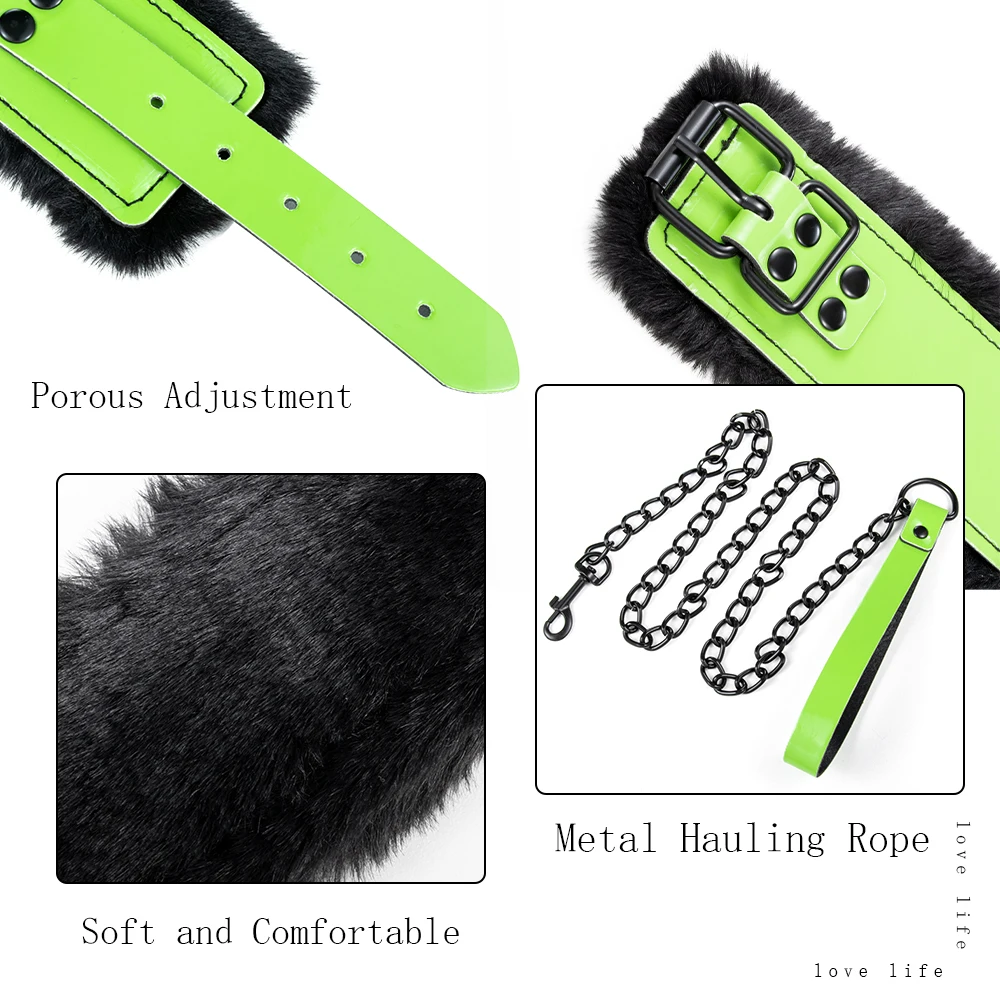 커플의 침대 게임을위한 견인 로프 여성용 조절 가능한 목 커프 섹스 토이가있는 섹스 그린 칼라