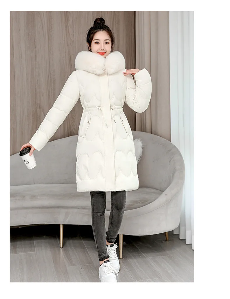 2026 Winter New Fur Collar Puffer Down Parka Loose Long Hooded Warmer Thicken Snow Jacket Pocket Zipper Outerwear Female