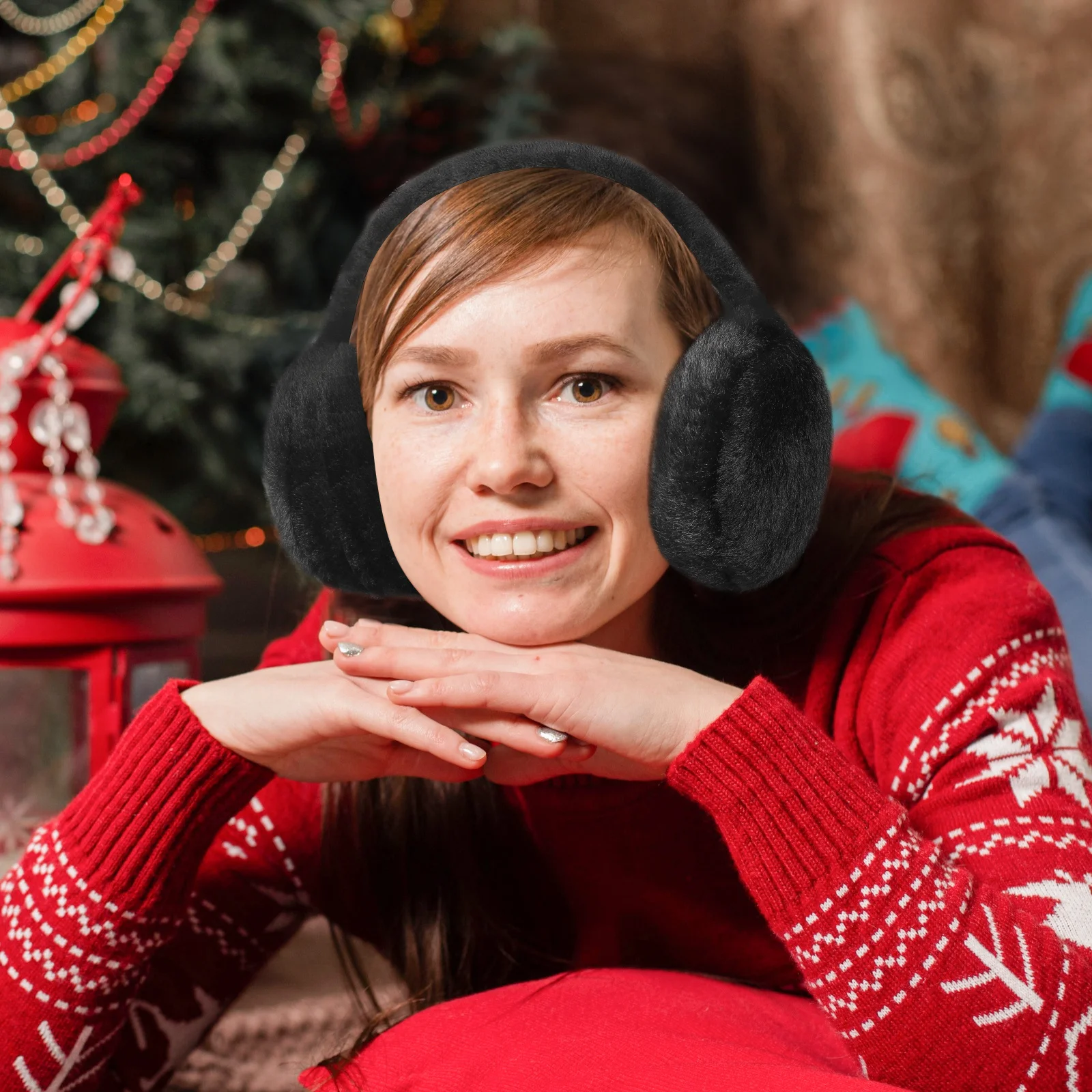 

Black Winter Ear Warmer Cute Cartoon Style Durable Craft Warm Outdoor Earmuffs Cover for Women Girls Winter Use