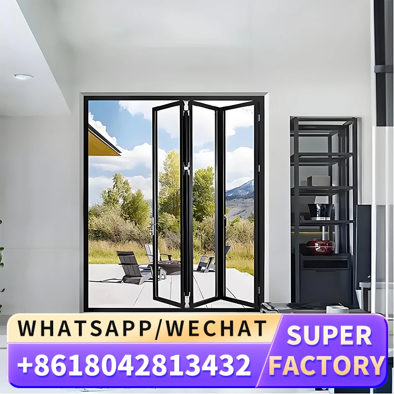 New Frameless Sliding Folding Glass Curtain Balcony Partitions Doors Interior Aluminum Stacking Panoramic Accordion Bifold Door