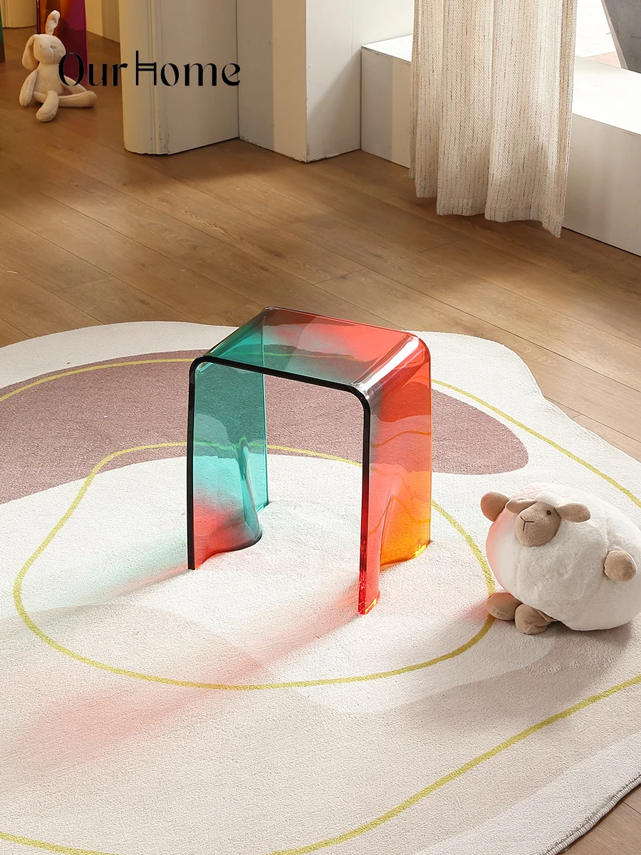 Acrylic rainbow stool colorful shoe changing chair leisure stool transparent bathroom Internet celebrity ins dressing stool view 3