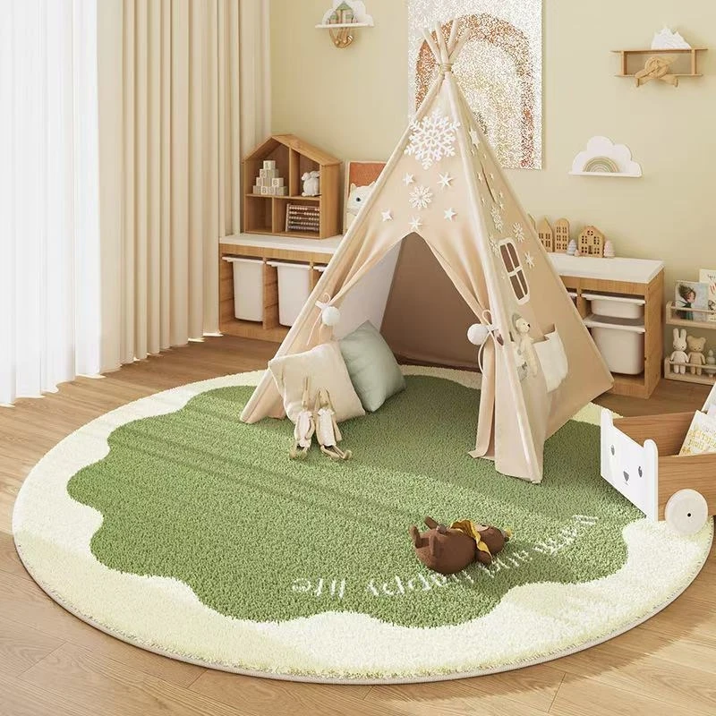 Cream-colored faux cashmere round carpet for living room, bedroom, coffee table, entrance door, home use, large area full covera