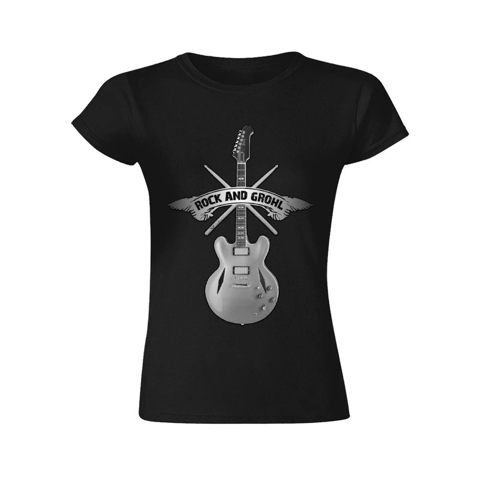 ROCK e GROHL-Baqueta e guitarra incríveis, camiseta gráfica ocidental de design original para mulheres, camisetas para mulheres