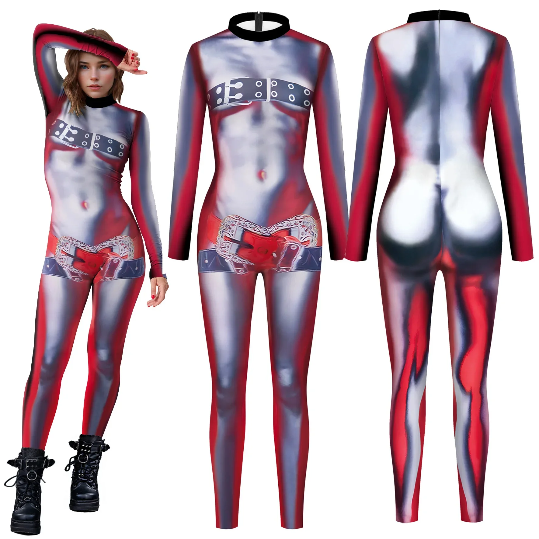 Zentai-mono Sexy con estampado 3D para mujer, traje de Halloween, ropa de fantasía, gótico, Cyberpunk