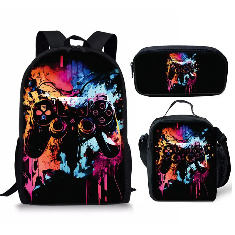 

Cartoon Popular Novelty Funny game pad 3D Print 3pcs/Set Student School Bags Laptop Daypack Backpack Lunch bag Pencil Case