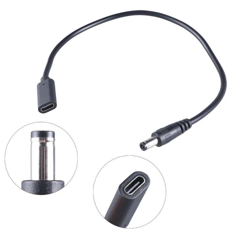 090F Loại C đến DC5525 Dây nguồn USB C nữ đến 5,5mmx2,5mm dây cáp bộ chuyển đổi nam