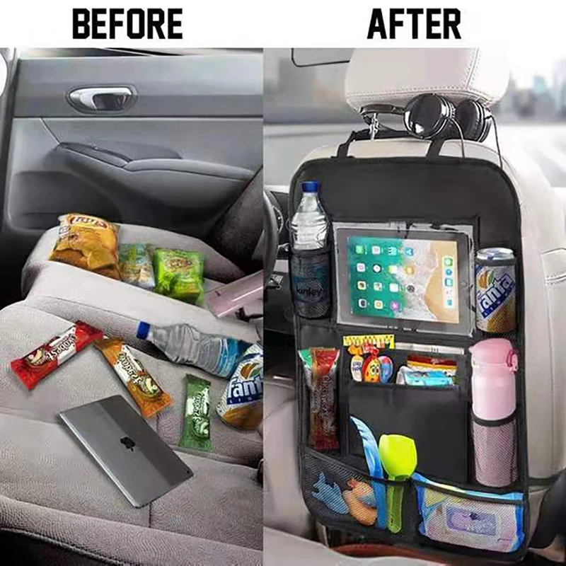 Organizador de asiento trasero de coche con soporte para tableta con pantalla táctil, Protector de bolsillo de almacenamiento automático para viajes