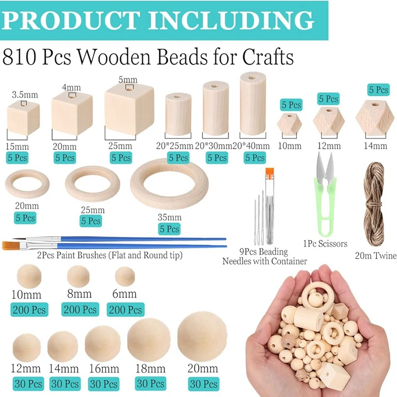 Wooden Bead Crafts Unfinished Natural Wood Loop Polygonal Spacer Beads For Decoration Jewelry Making Home Durable Easy Install