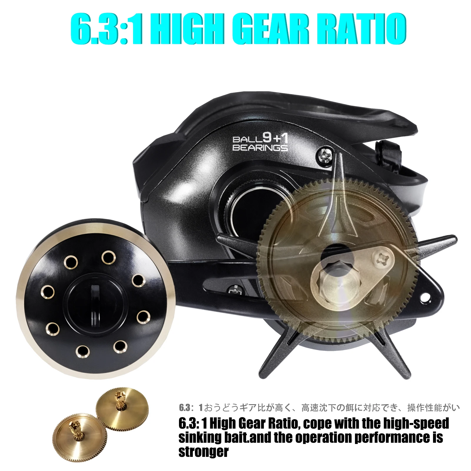 New Carbon Fibre Body Baitcasting Reel Max Grag 18kg 6.3:1 Brass Gear Saltwater Catfishing Trolling Shake Slowly Wheel Seawater