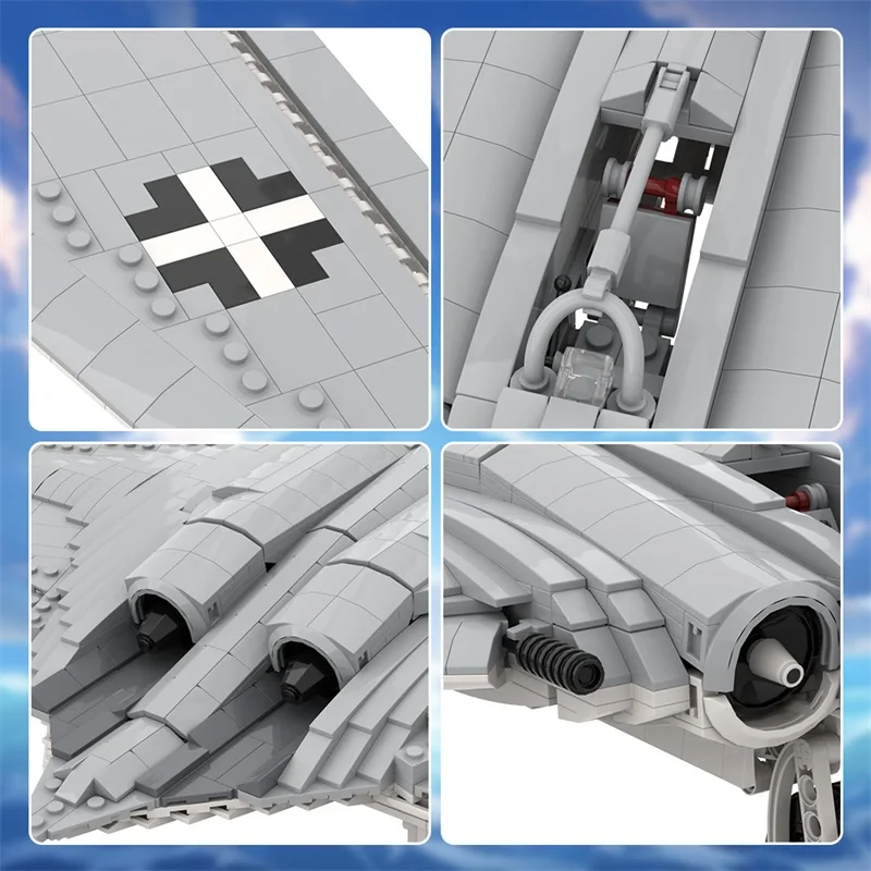 1925PCS MOC Deutsch Militär WW2 B-2 Bomber Bausteine Tailless Fliegen Flügel Jet Fighter Modell Puzzle Spielzeug Geschenk für kind Erwachsene