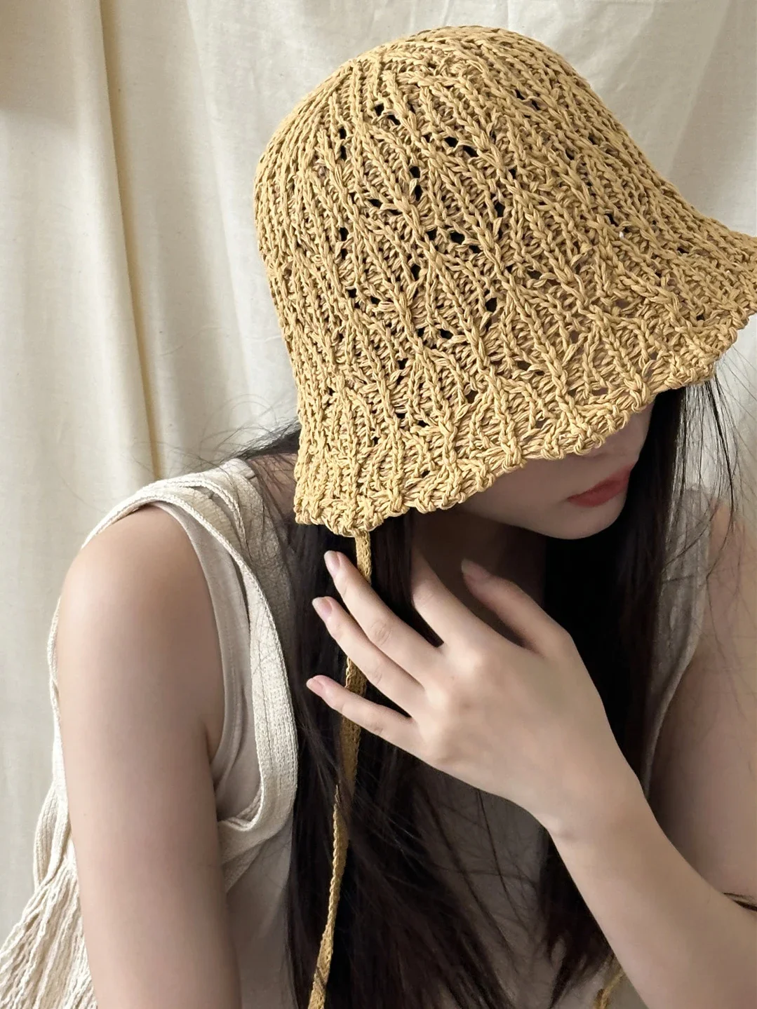 

Japanese Sle Knitted Hollow out Buet Hat Women's Spring Summer New Sun Protection Hat Breathable Face Slimming Fiing Cap