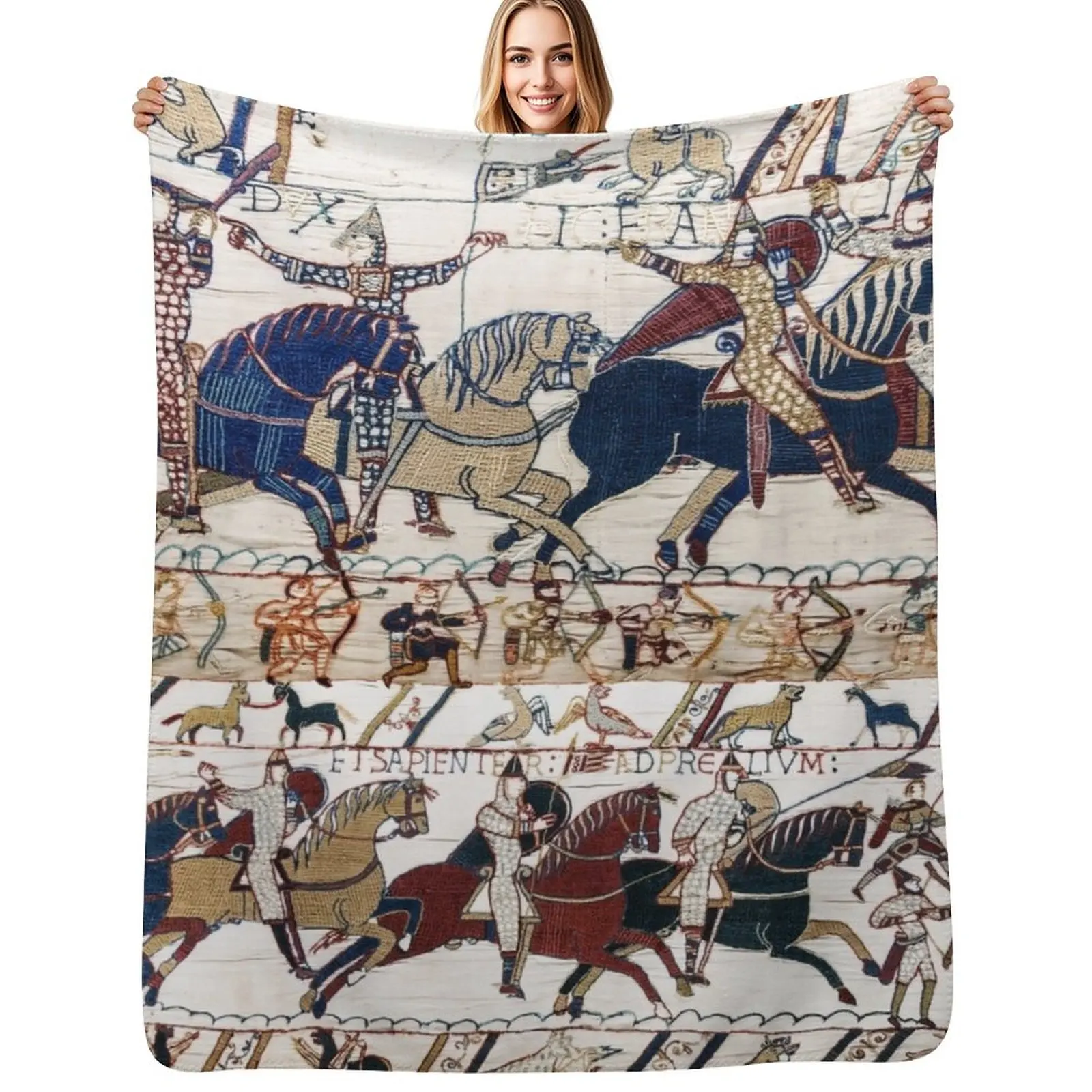 

THE BAYEUX TAPESTRY NORMAN KNIGHTS AND ARCHERS Detail Throw Blanket Plaid Bed Furrys blankets and throws Blankets