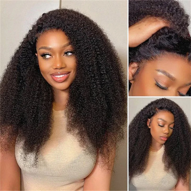 VSHOW Afro Kinky Curly Flip Over 3 IN 1 Half Wig Human Hair Glueless Wig Machine Made Wear Go Beginner Friendly With Drawstring image 2