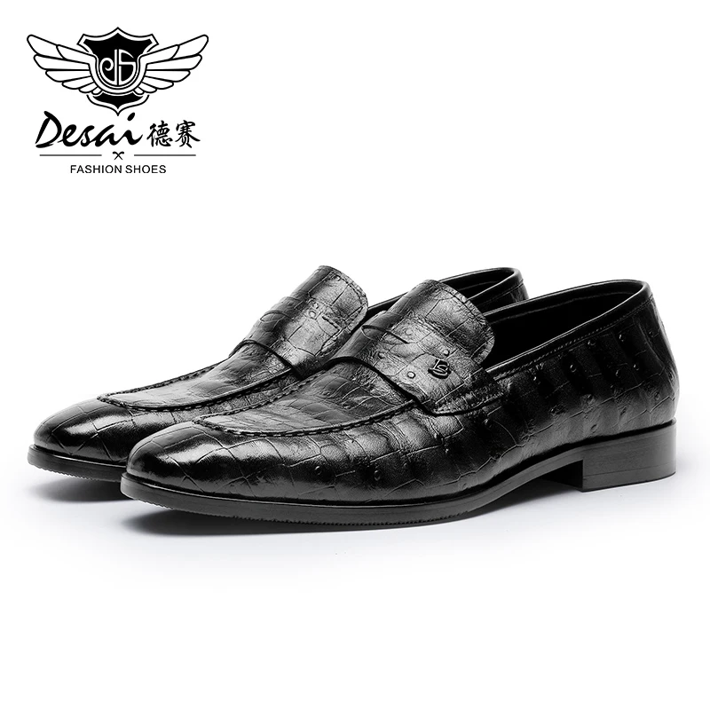 DESAI Male Loafers For Men Shoes Top Quality Easy Wear Genuine Leather Crocodile Fashion Casual Gray Green Color Leader 2021