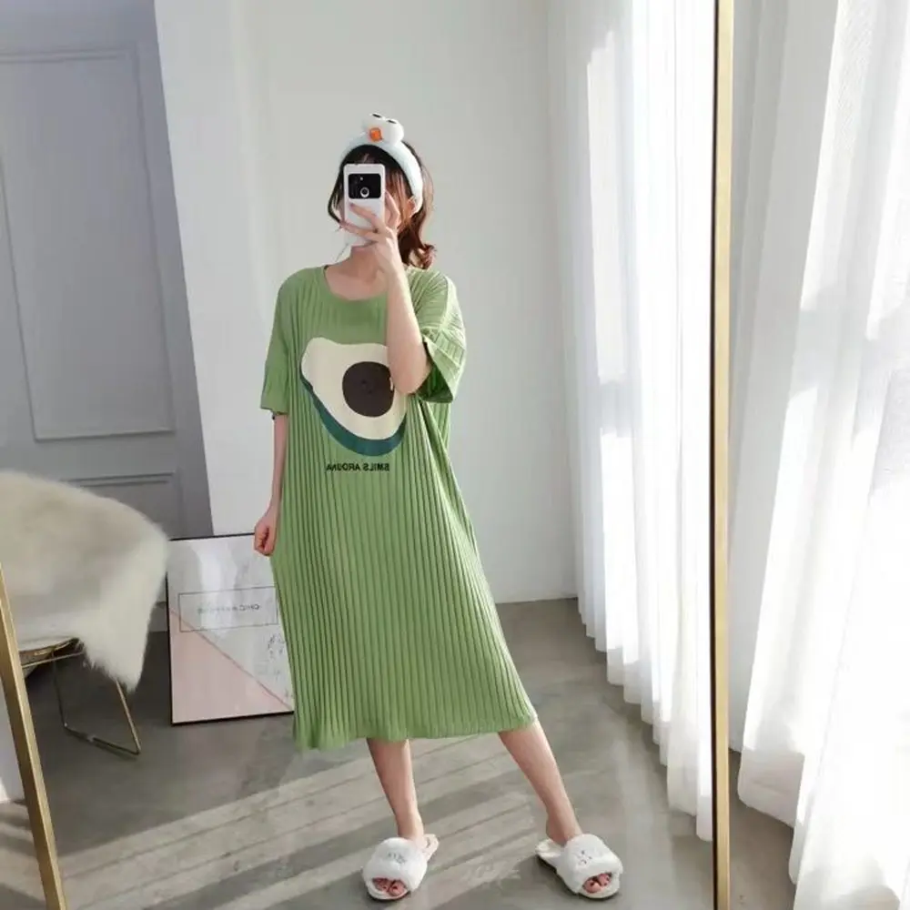 Plus Size 5XL 120kg Summer Women Cartoon Night dress Short Sleeve O Neck Nightgown Large Size Sweet Nightgown