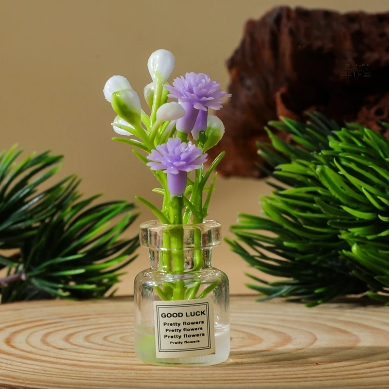 【BS】2 Peças Mini Vaso de Flores Acessórios para Casa de Bonecas Simulação Rosa Pink Jasmim Branco Mini Arranjo Floral Modelo Miniatura