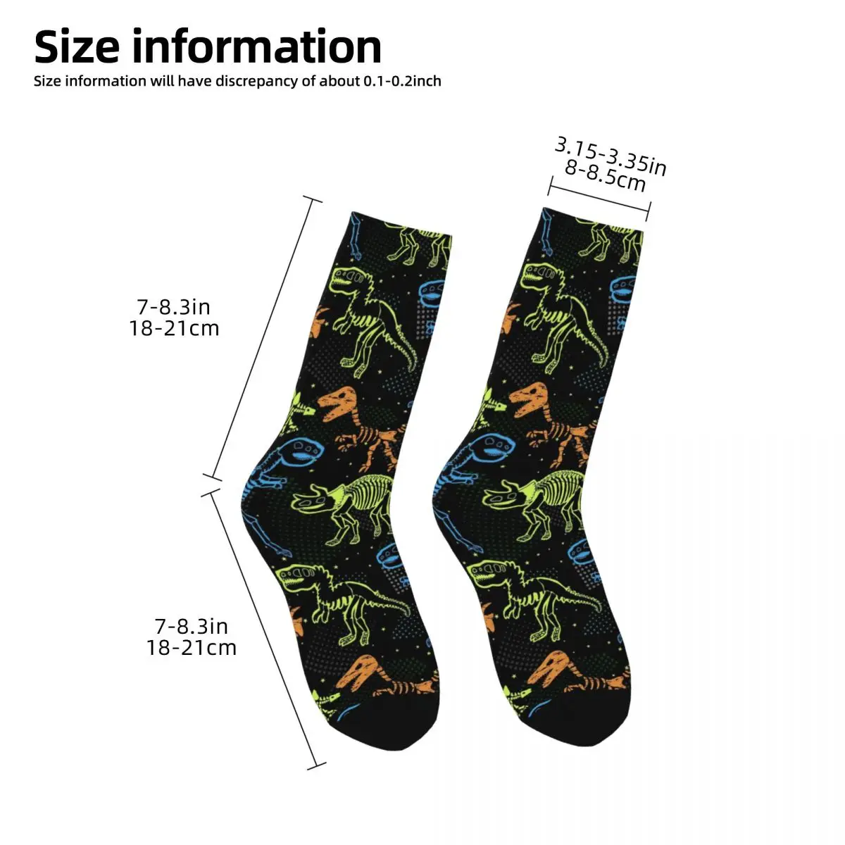 Vintage Dinosaur Skeleton Men's Socks Unisex Novelty Seamless Printed Funny Crew Sock Gift