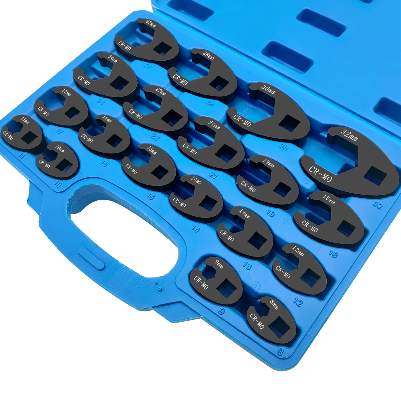 19pcs Metric Tool 8 to 32 mm Flare Nut Wrench Set 3/8\'\' and 1/2\'\' Drive Crowfoot Flare Nut Wrench Set